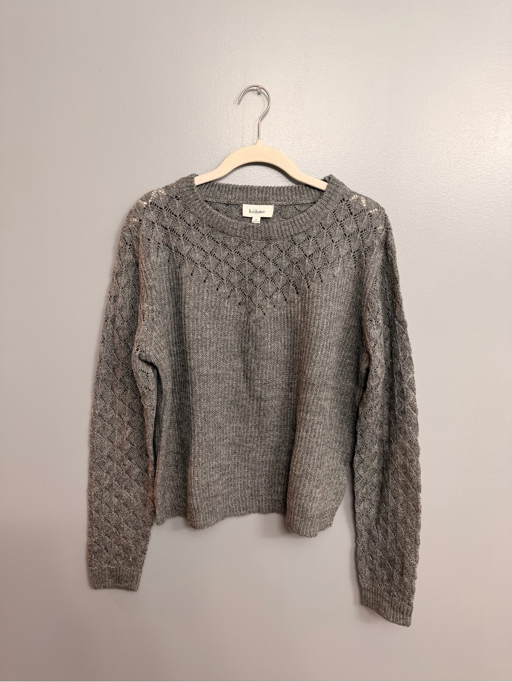 Bohme Heather Gray Pointelle Crewneck Sweater